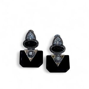 Chic Black and Silver Geometric Earrings